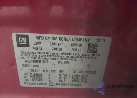 2014 Buick Encore Convenience из США, поврежденный, VIN KL4CJFSB8EB517726